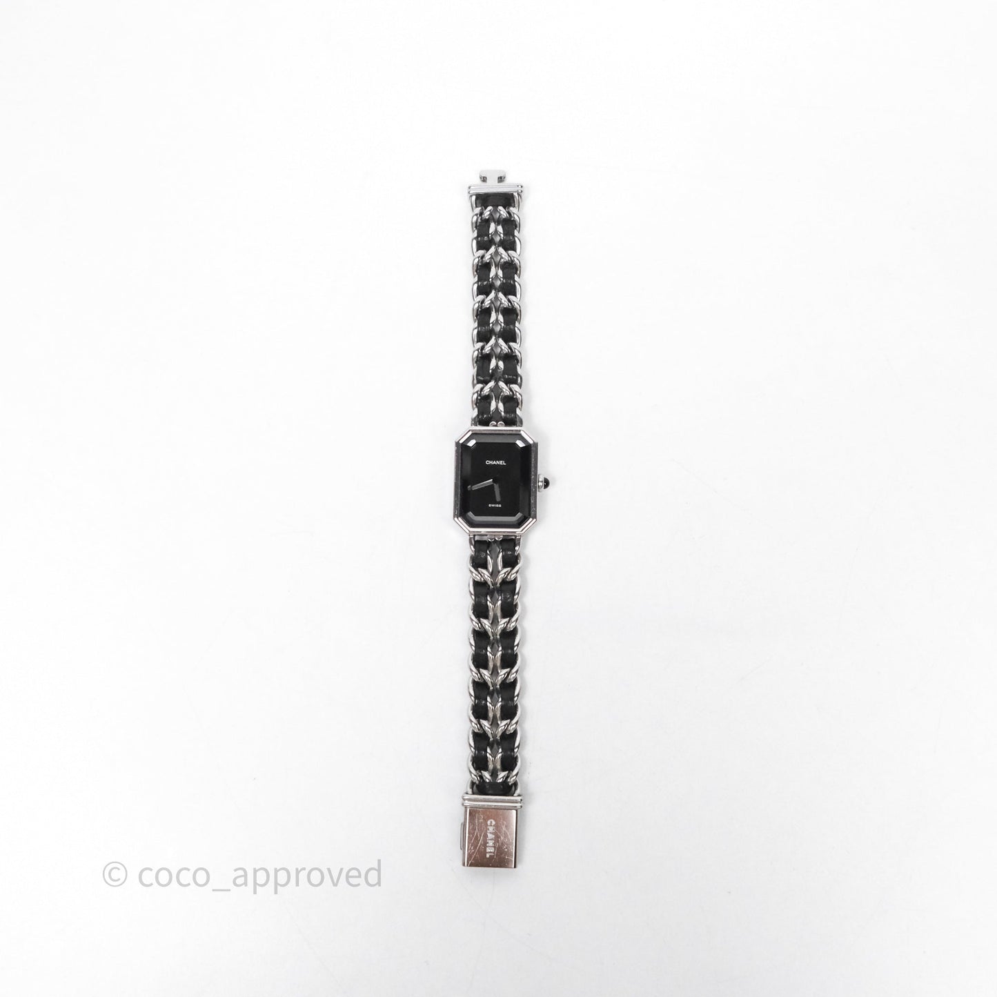 Chanel Vintage Première Watch Black Leather Silver Tone Size M