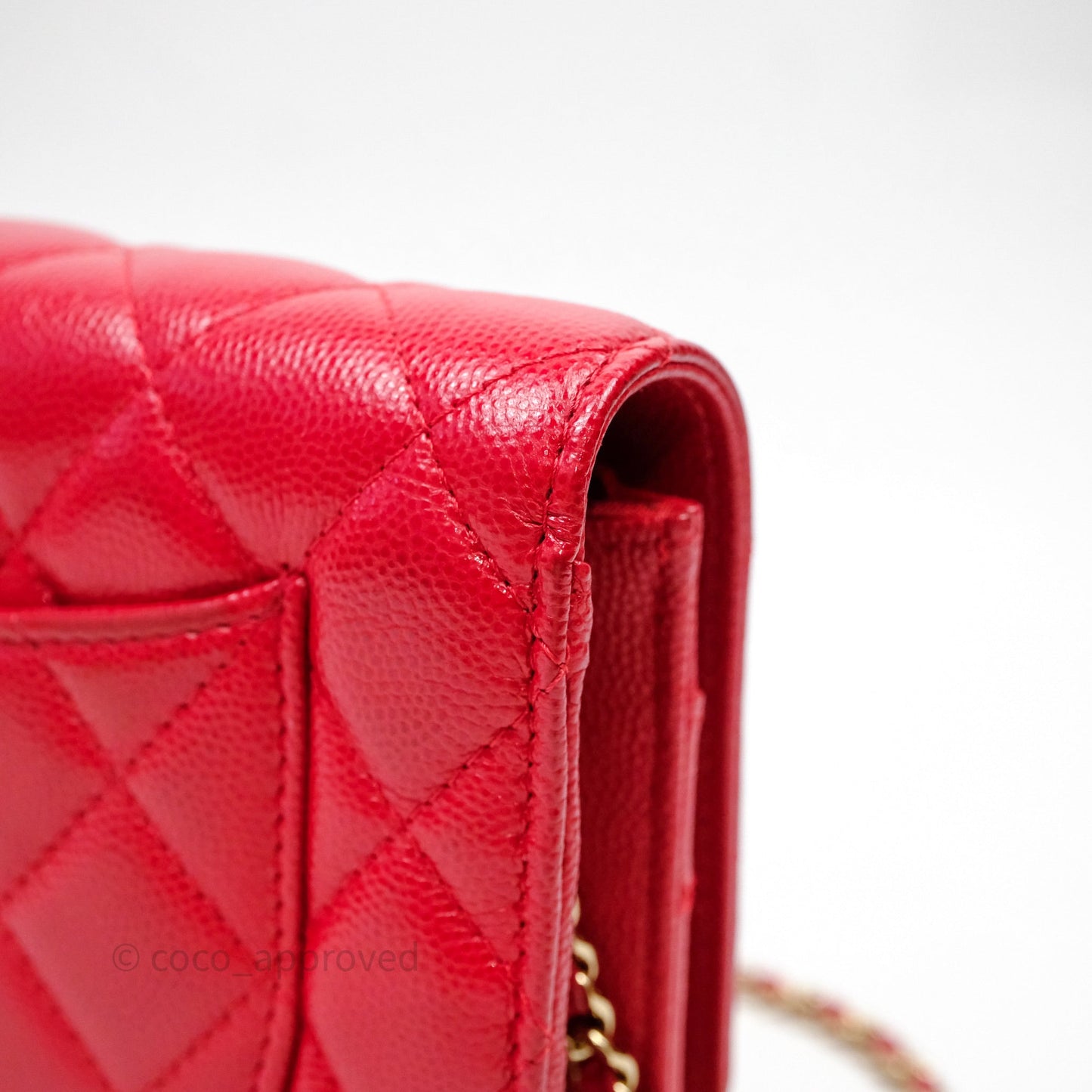 Chanel Quilted Classic Wallet on Chain WOC Red Caviar Gold Hardware