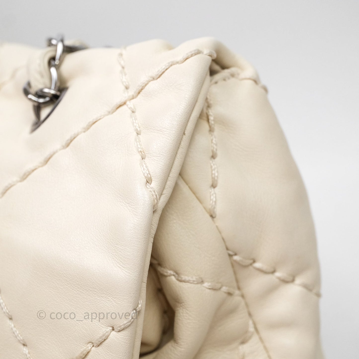 Chanel Expandable Ligne Flap Bag Ivory White Silver Hardware