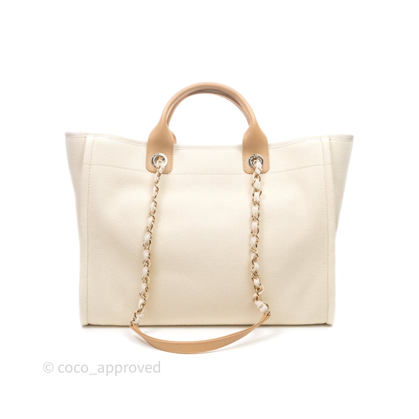 Chanel Large Deauville Light Beige Canvas Imitation Pearl