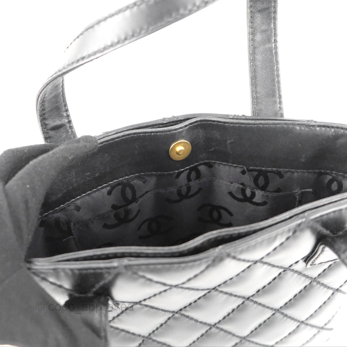 Chanel Vintage Quilted CC Tote Bag Matte Black Calfskin Gold Hardware