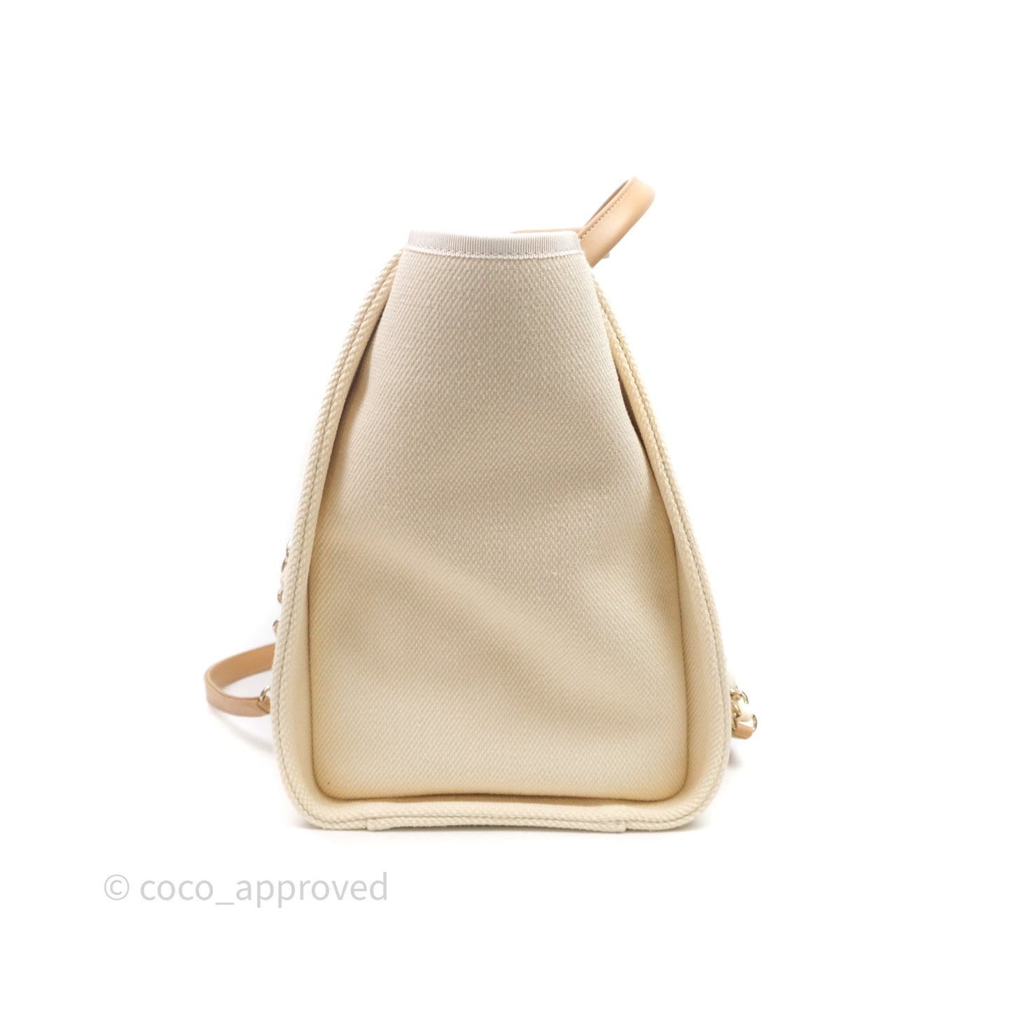 Chanel Large Deauville Light Beige Canvas Imitation Pearl