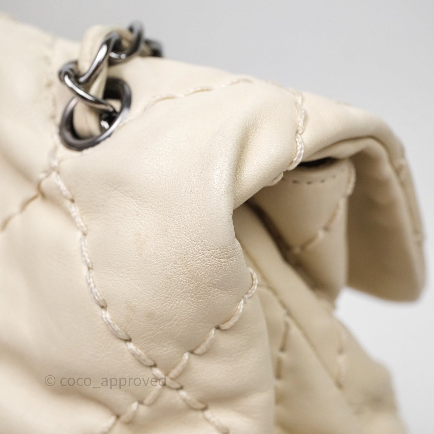Chanel Expandable Ligne Flap Bag Ivory White Silver Hardware