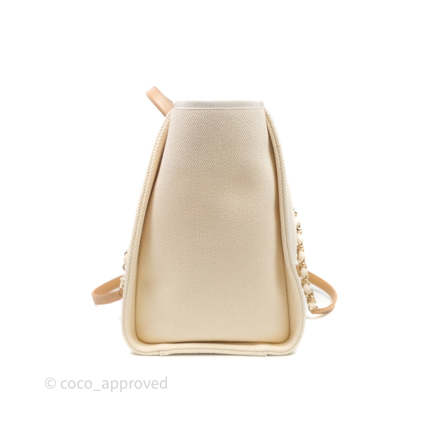 Chanel Large Deauville Light Beige Canvas Imitation Pearl