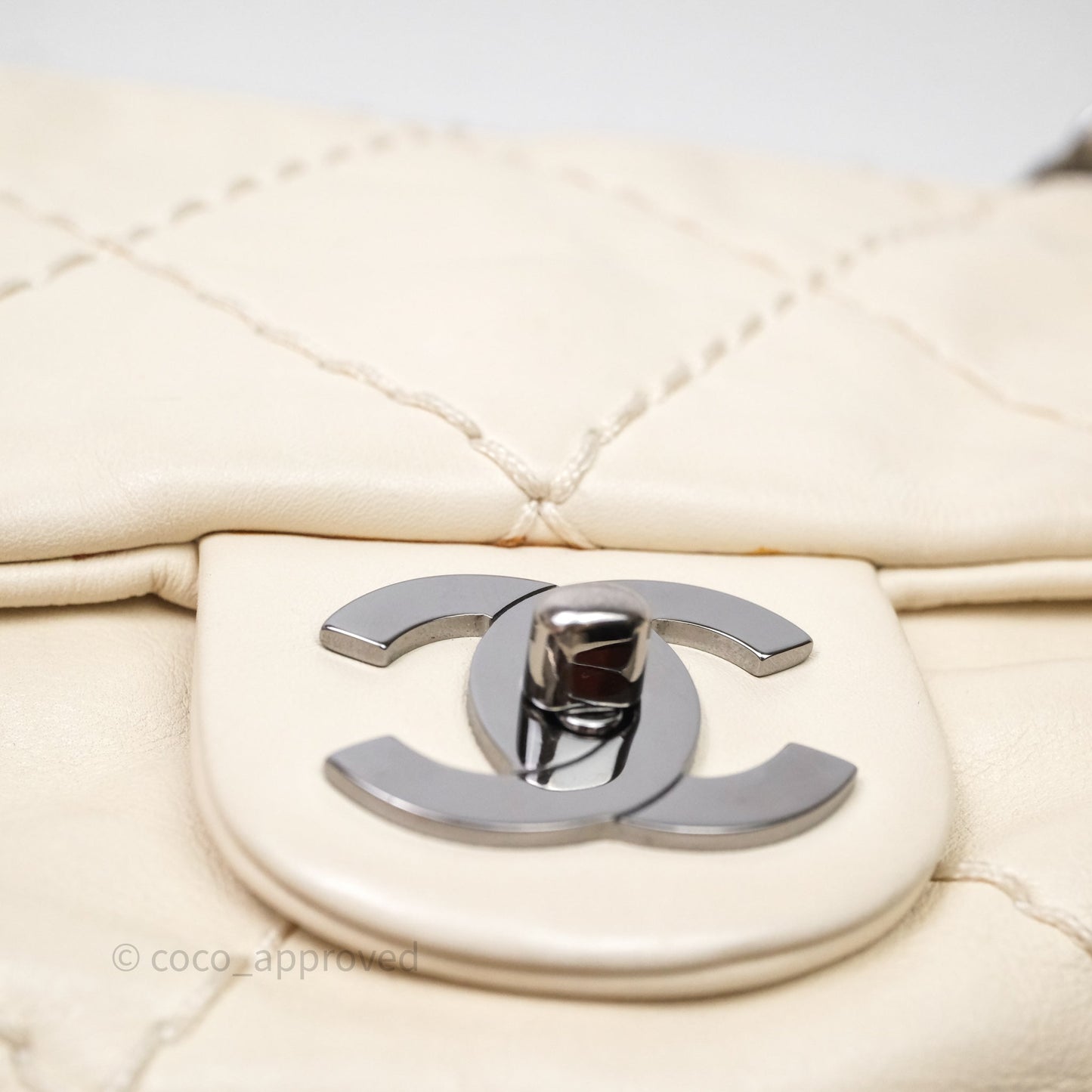 Chanel Expandable Ligne Flap Bag Ivory White Silver Hardware