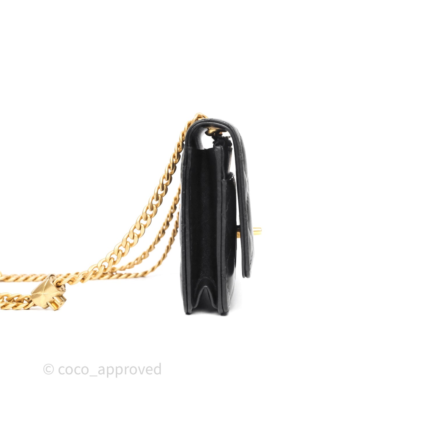 Chanel All Slide Wallet on Chain WOC Adjustable Chain Quilted Black Lambskin