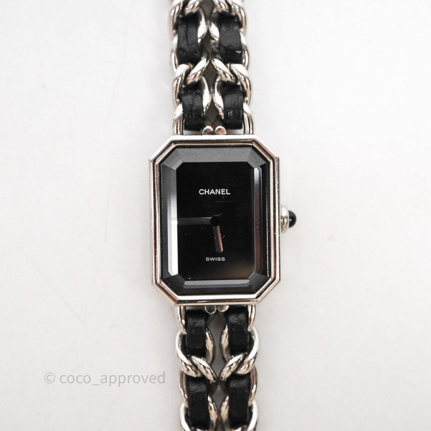 Chanel Vintage Première Watch Black Leather Silver Tone Size M