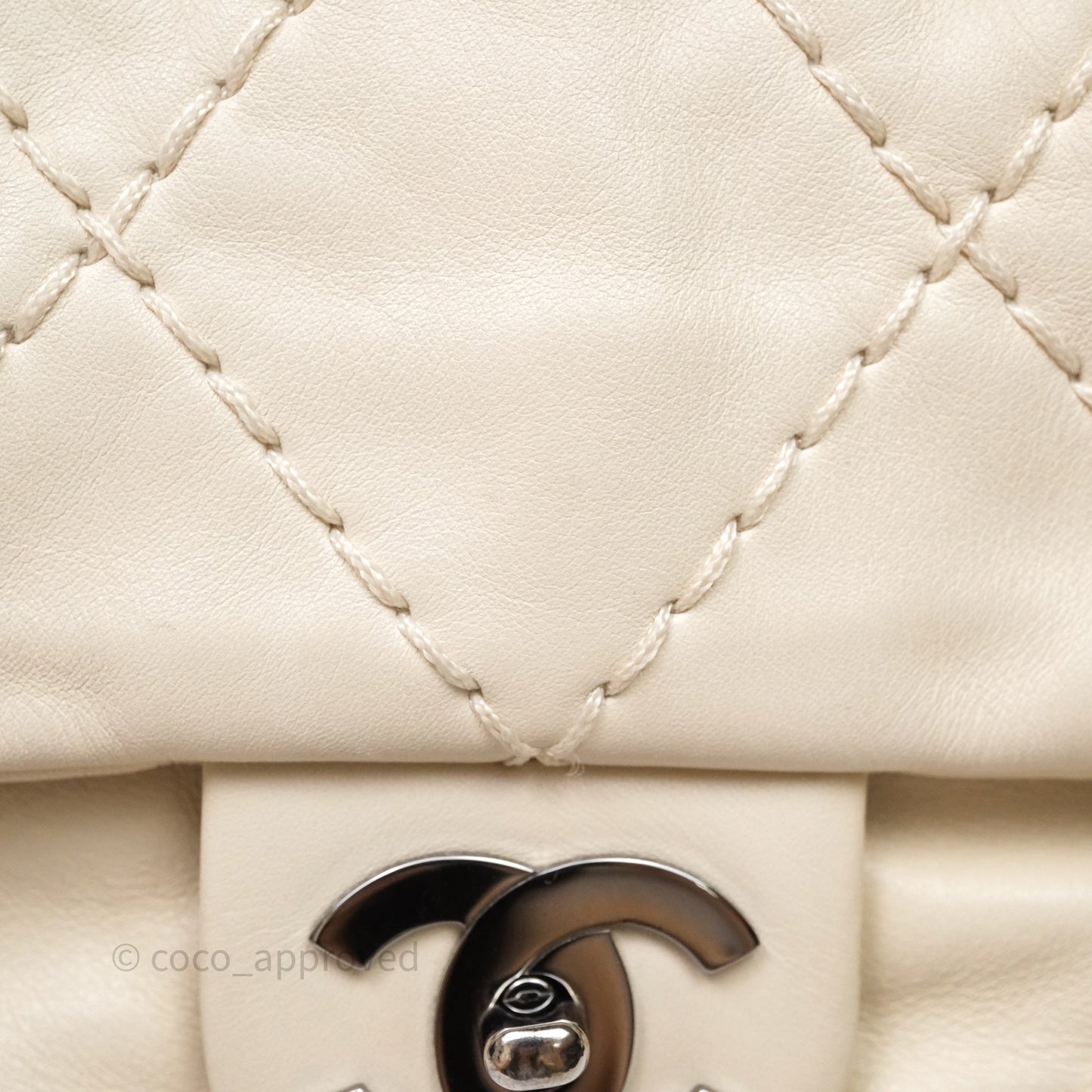 Chanel Expandable Ligne Flap Bag Ivory White Silver Hardware