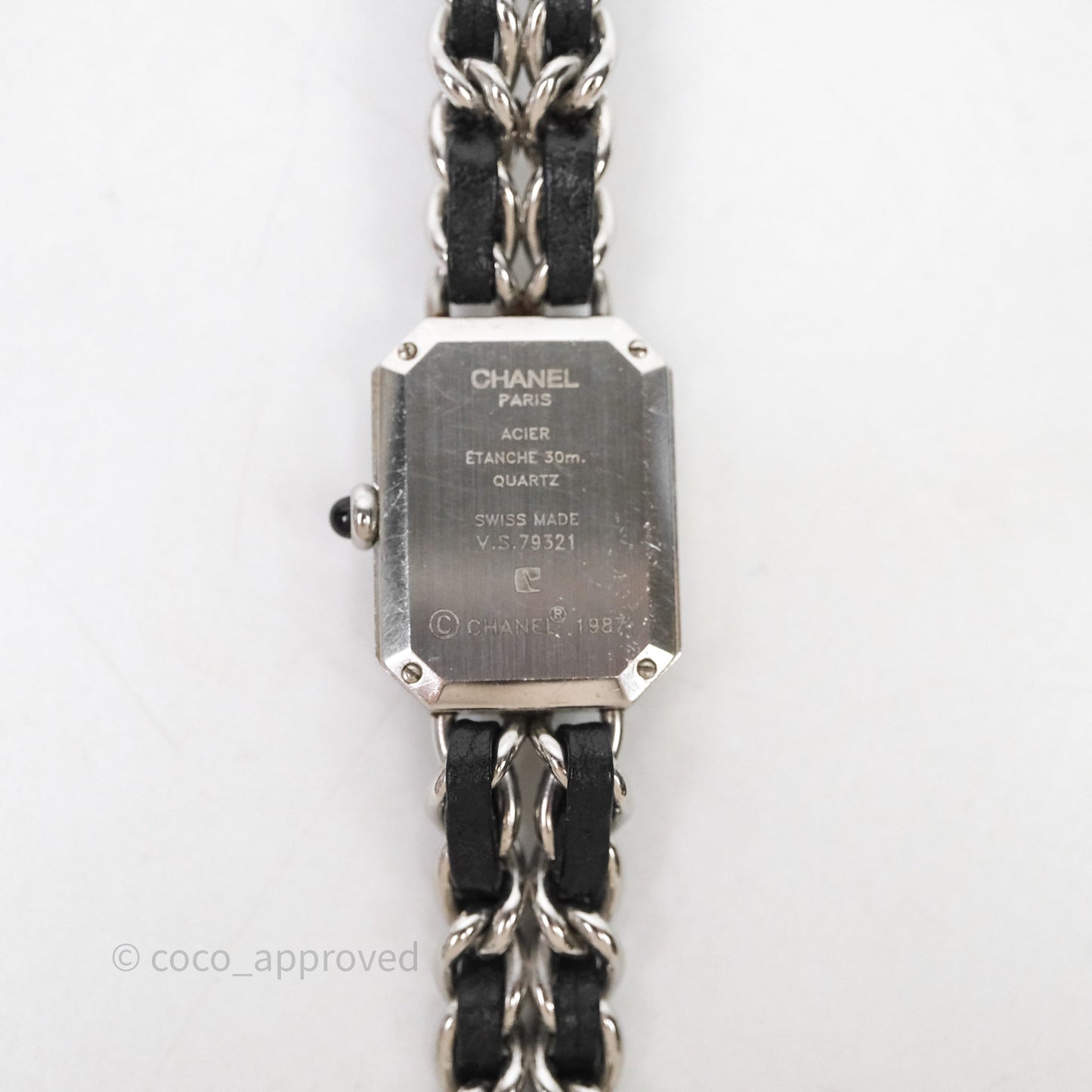 Chanel Vintage Première Watch Black Leather Silver Tone Size M