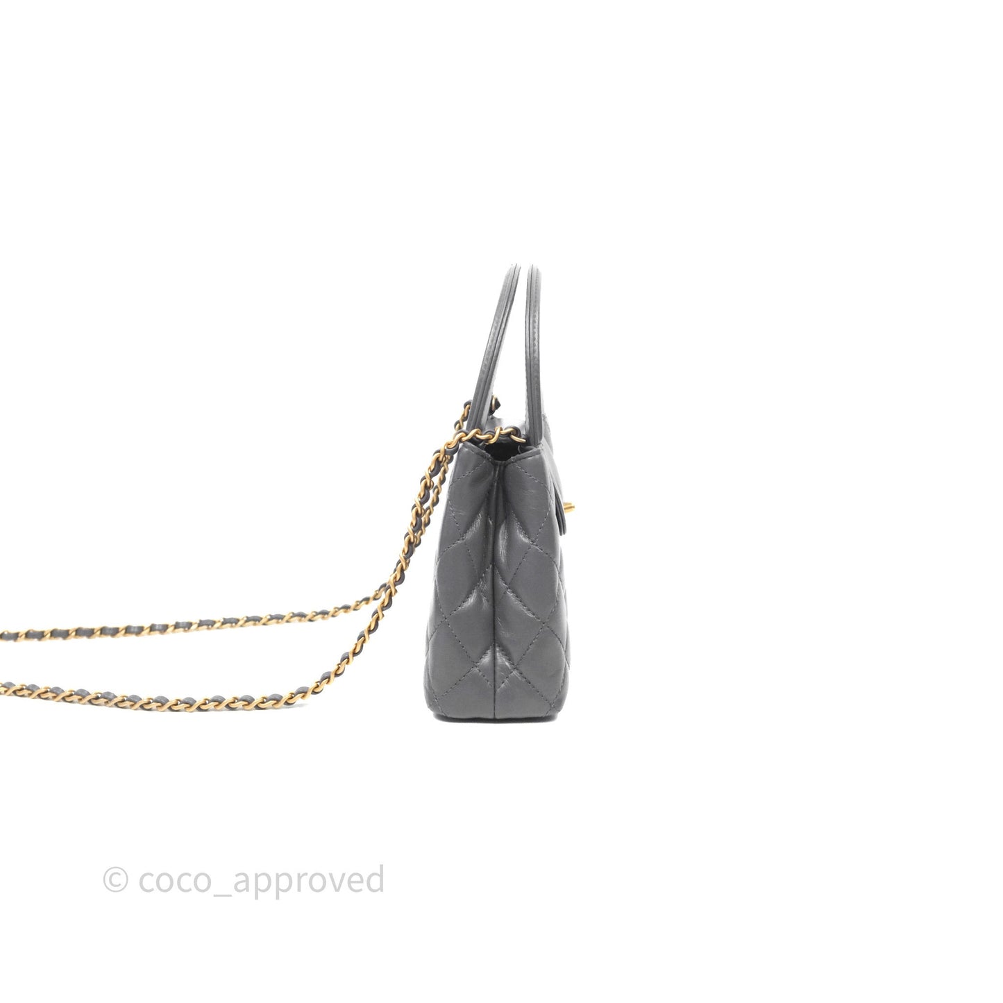 Chanel Kelly Bag Quilted Grey Shiny Crumpled Calfskin Aged Gold Hardware