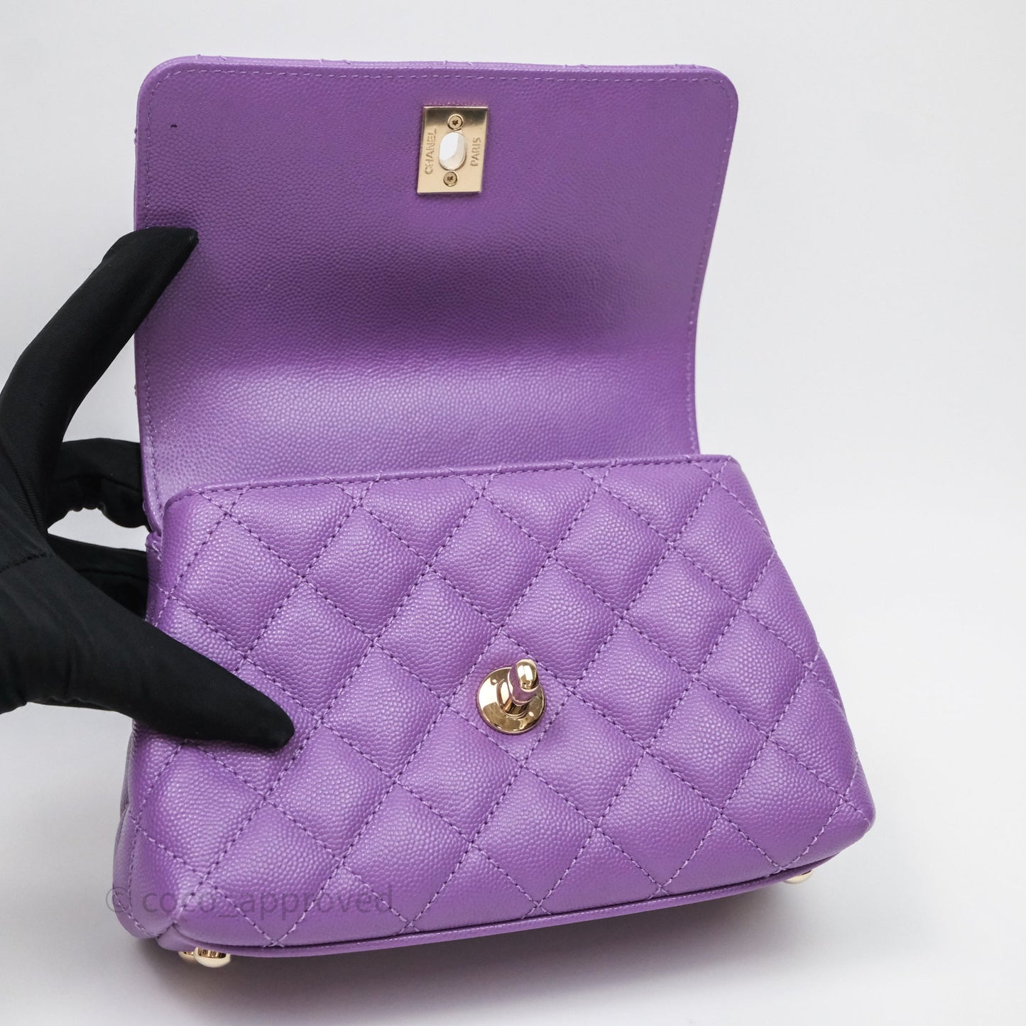 Chanel Mini Coco Handle Quilted Purple Caviar Gold Hardware