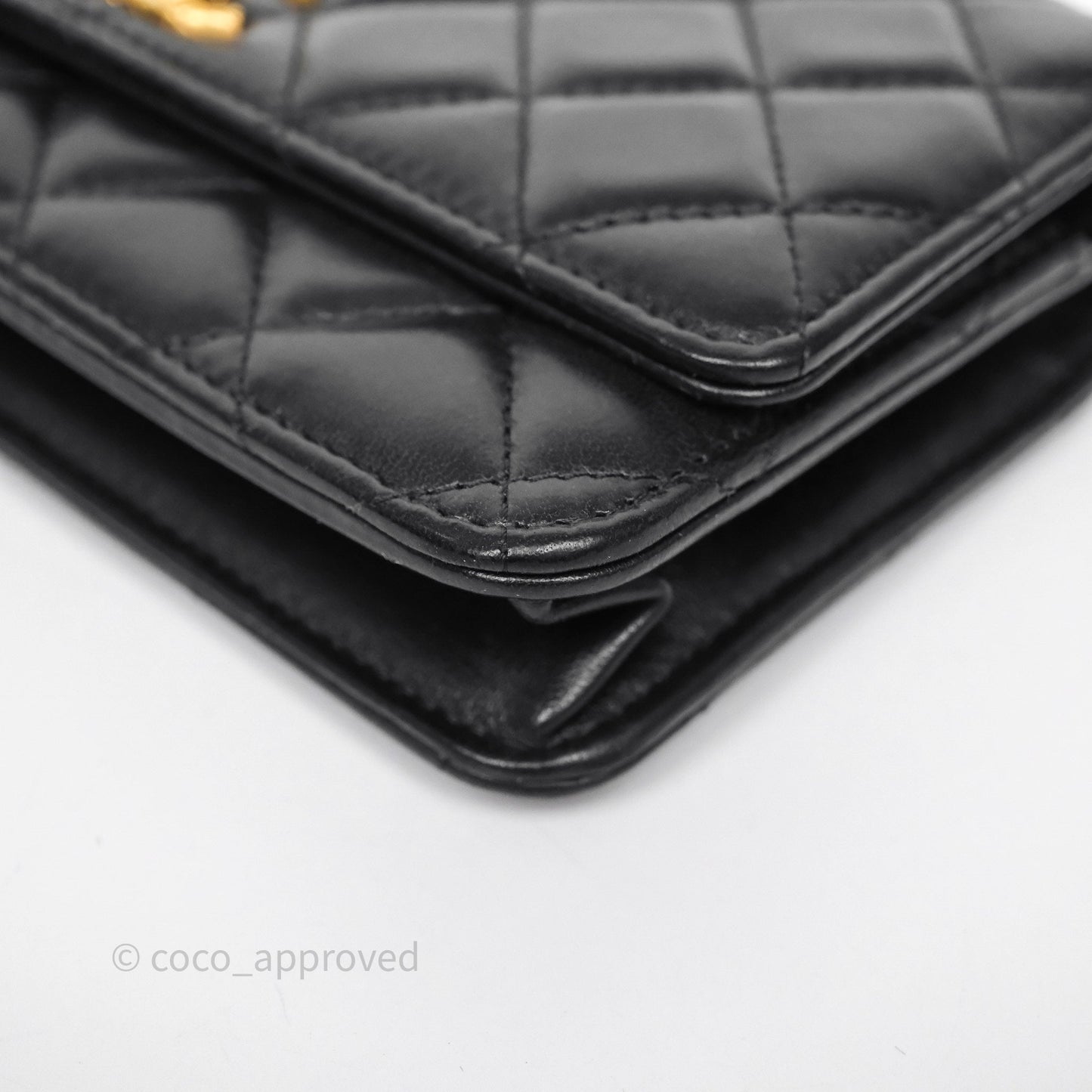 Chanel All Slide Wallet on Chain WOC Adjustable Chain Quilted Black Lambskin