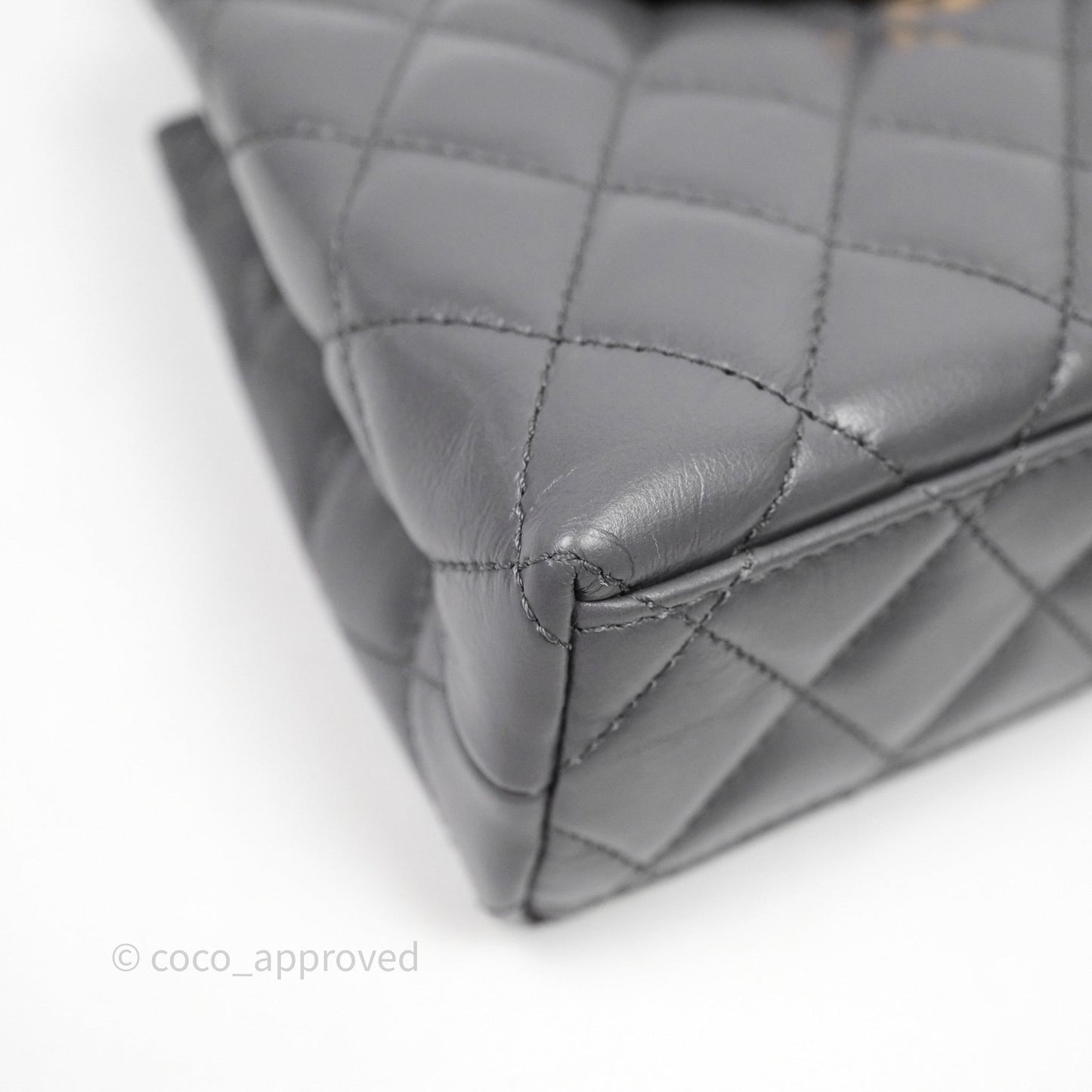 Chanel Kelly Bag Quilted Grey Shiny Crumpled Calfskin Aged Gold Hardware