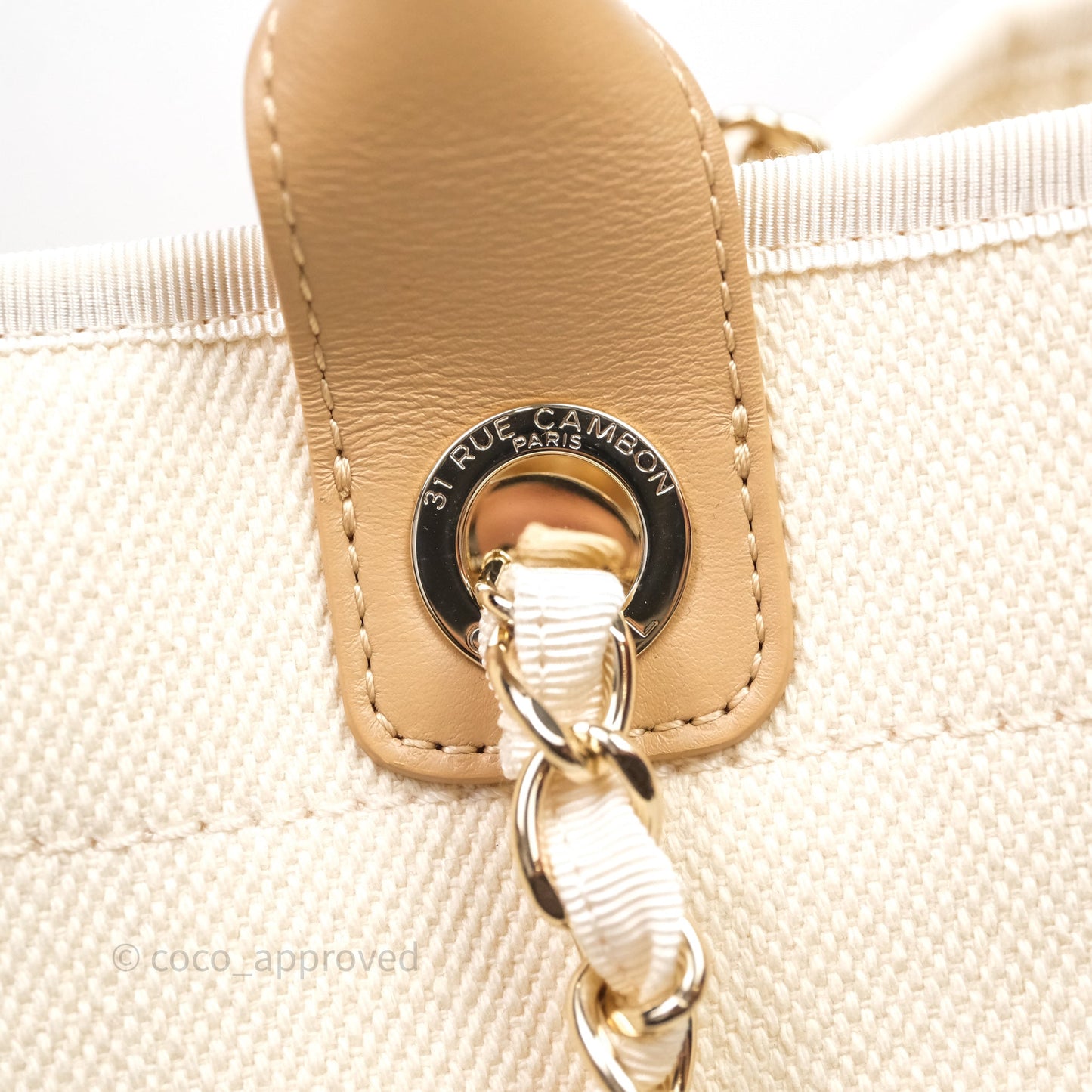 Chanel Large Deauville Light Beige Canvas Imitation Pearl