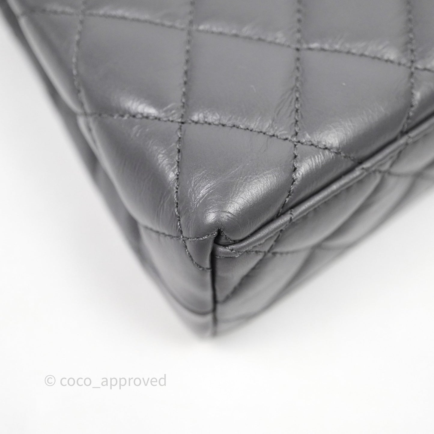 Chanel Kelly Bag Quilted Grey Shiny Crumpled Calfskin Aged Gold Hardware