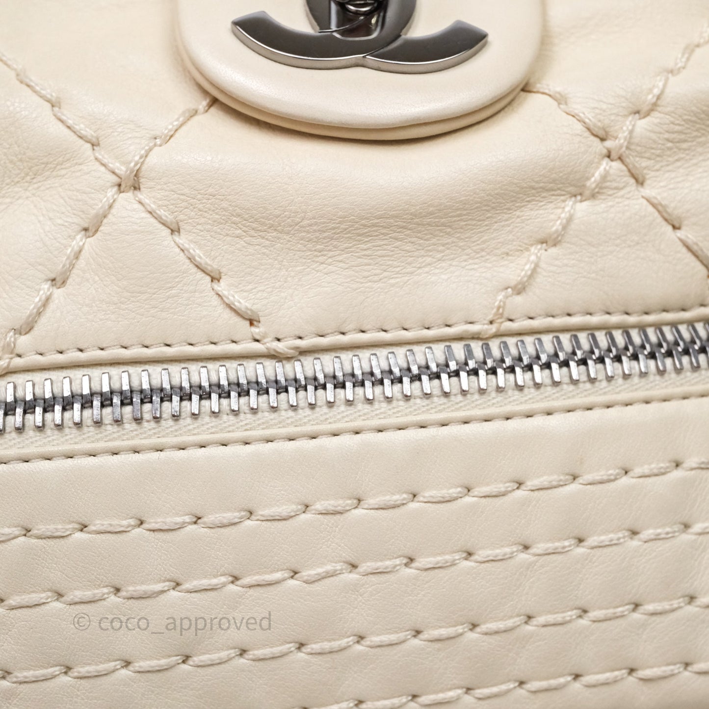 Chanel Expandable Ligne Flap Bag Ivory White Silver Hardware