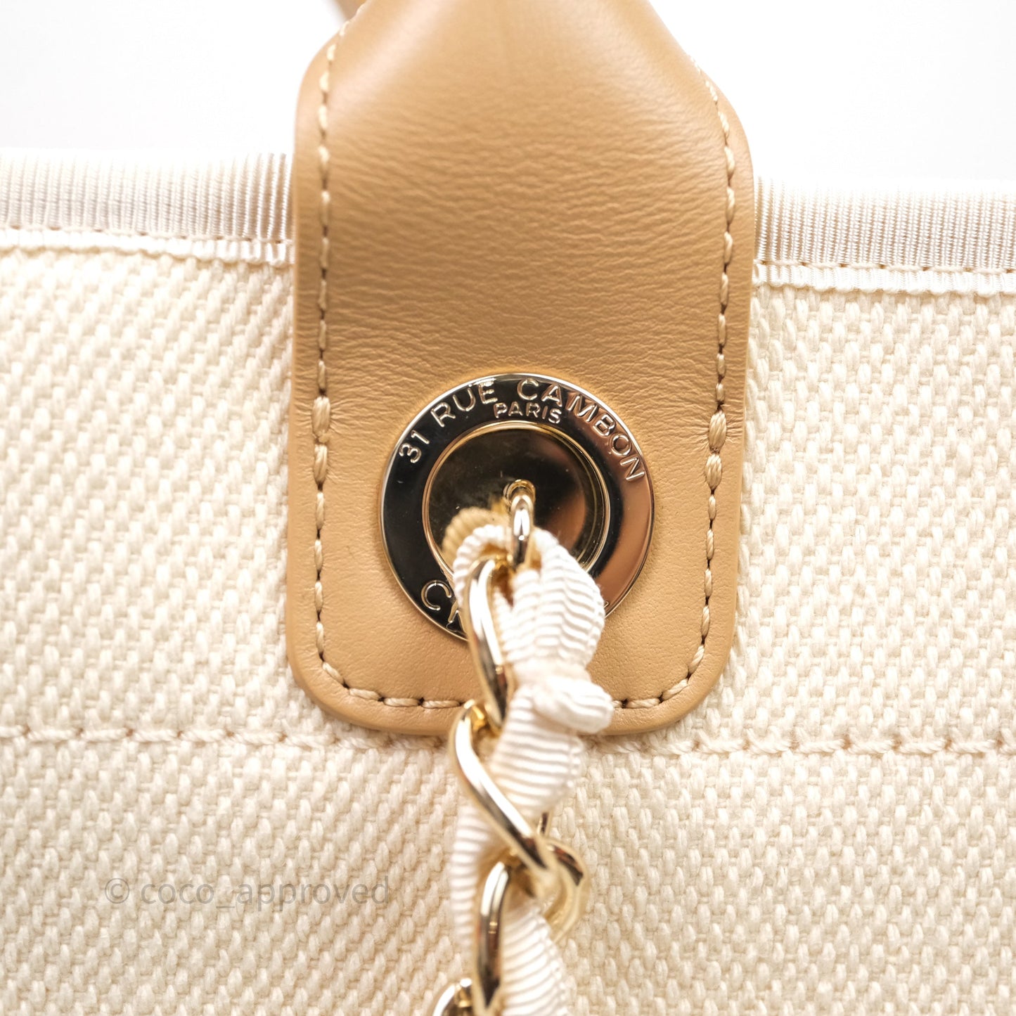 Chanel Large Deauville Light Beige Canvas Imitation Pearl