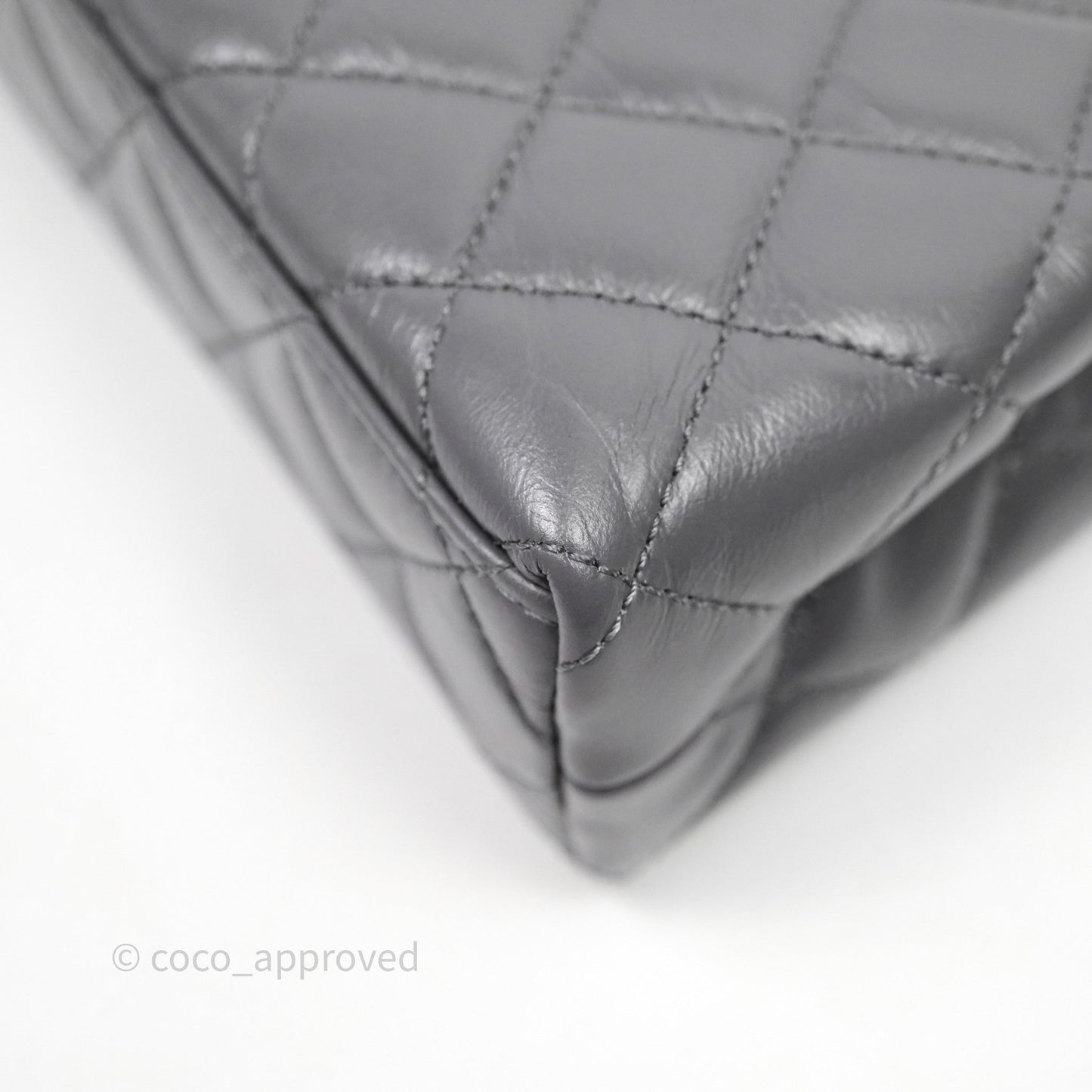 Chanel Kelly Bag Quilted Grey Shiny Crumpled Calfskin Aged Gold Hardware