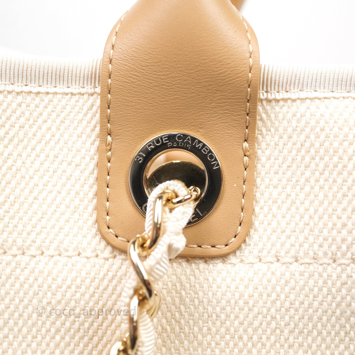 Chanel Large Deauville Light Beige Canvas Imitation Pearl