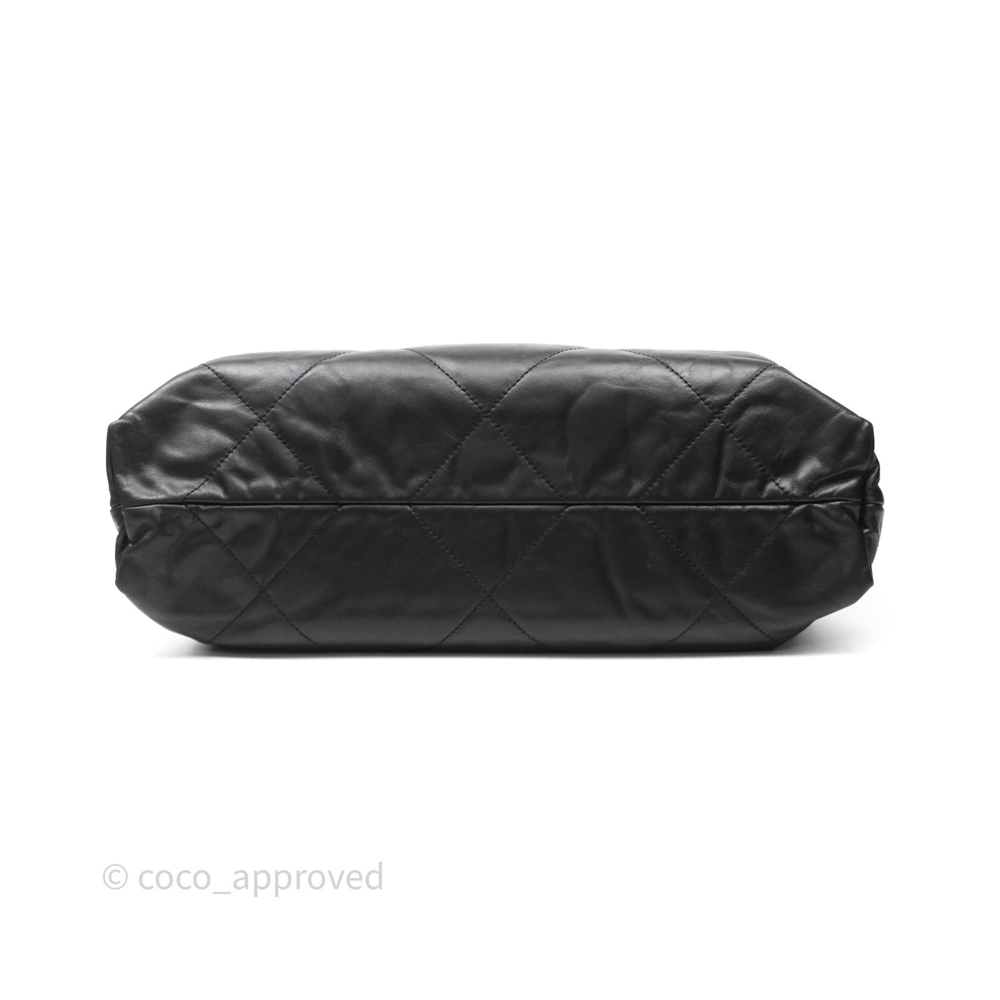 Chanel 22 Medium Black Crumpled Calfskin White Logo Aged Gold Hardware