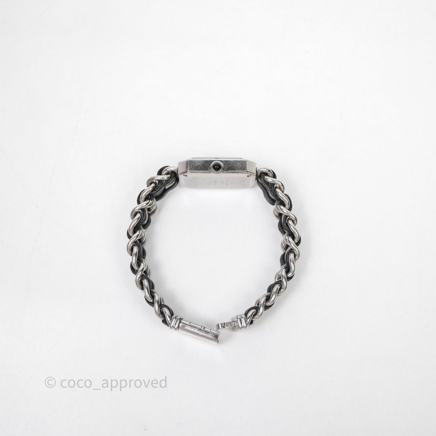 Chanel Vintage Première Watch Black Leather Silver Tone Size M
