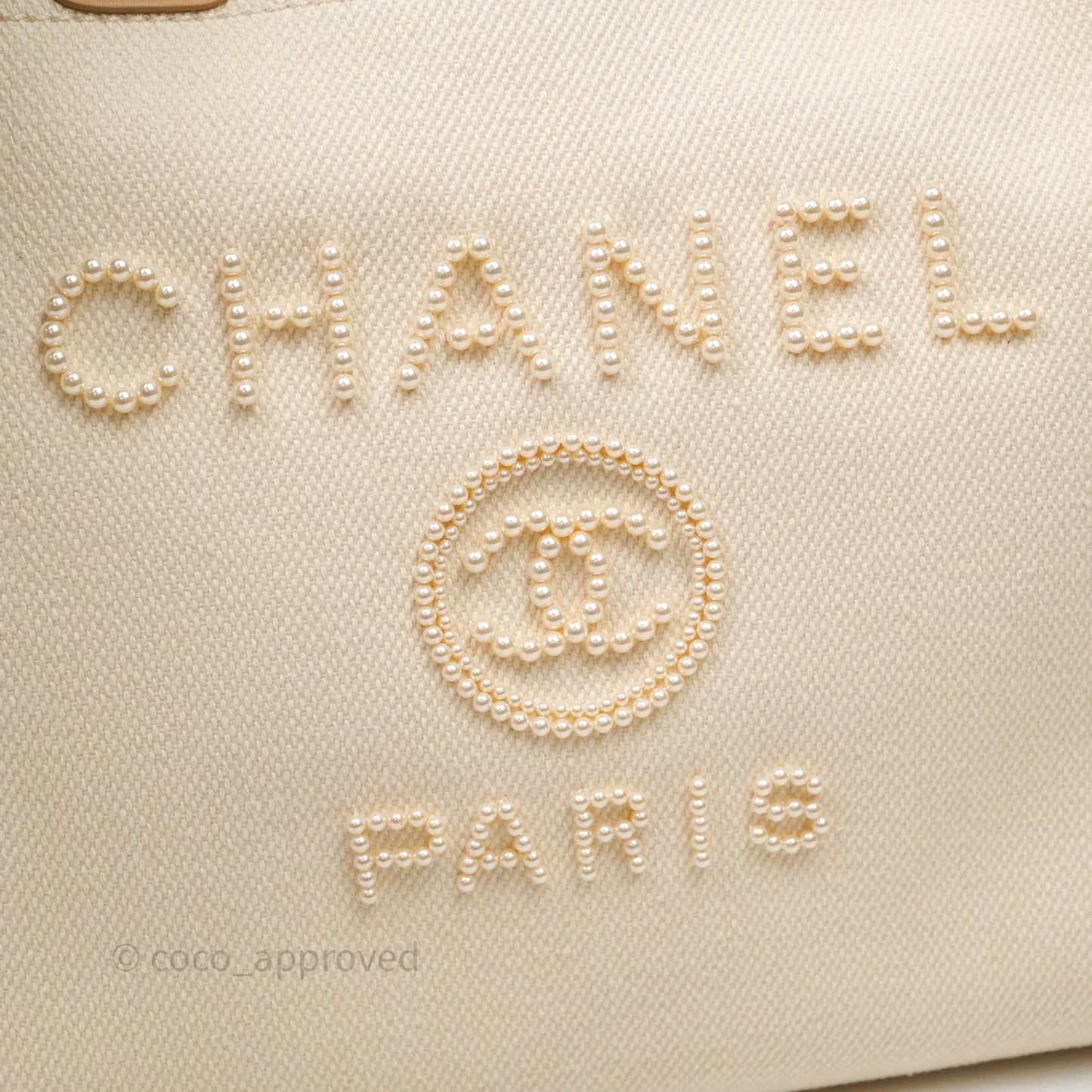 Chanel Large Deauville Light Beige Canvas Imitation Pearl