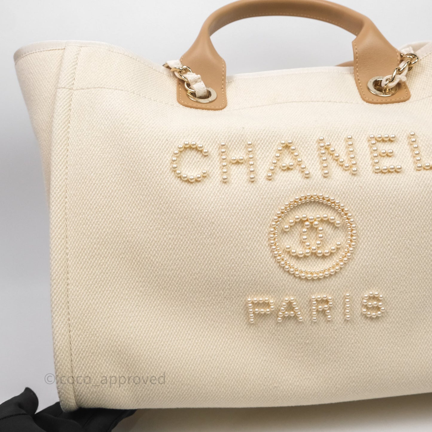 Chanel Large Deauville Light Beige Canvas Imitation Pearl