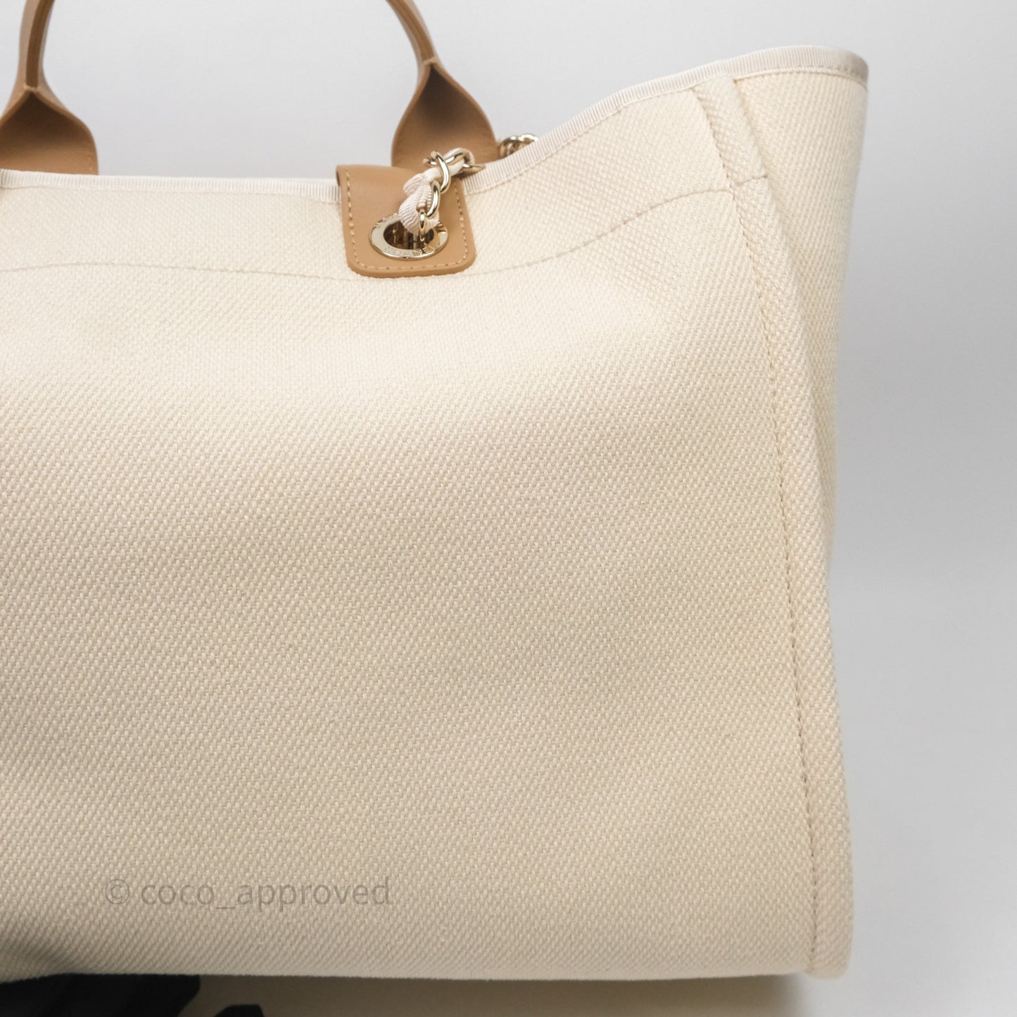Chanel Large Deauville Light Beige Canvas Imitation Pearl