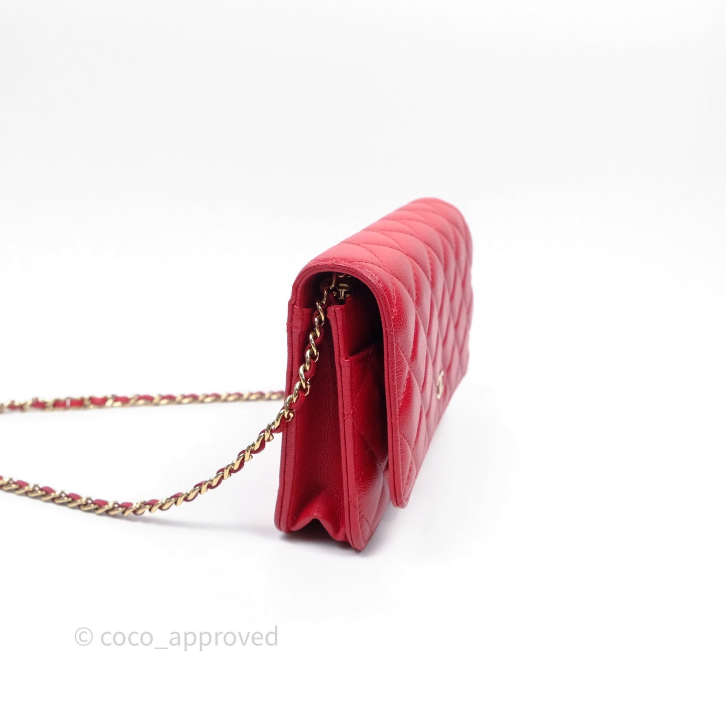 Chanel Quilted Classic Wallet on Chain WOC Red Caviar Gold Hardware