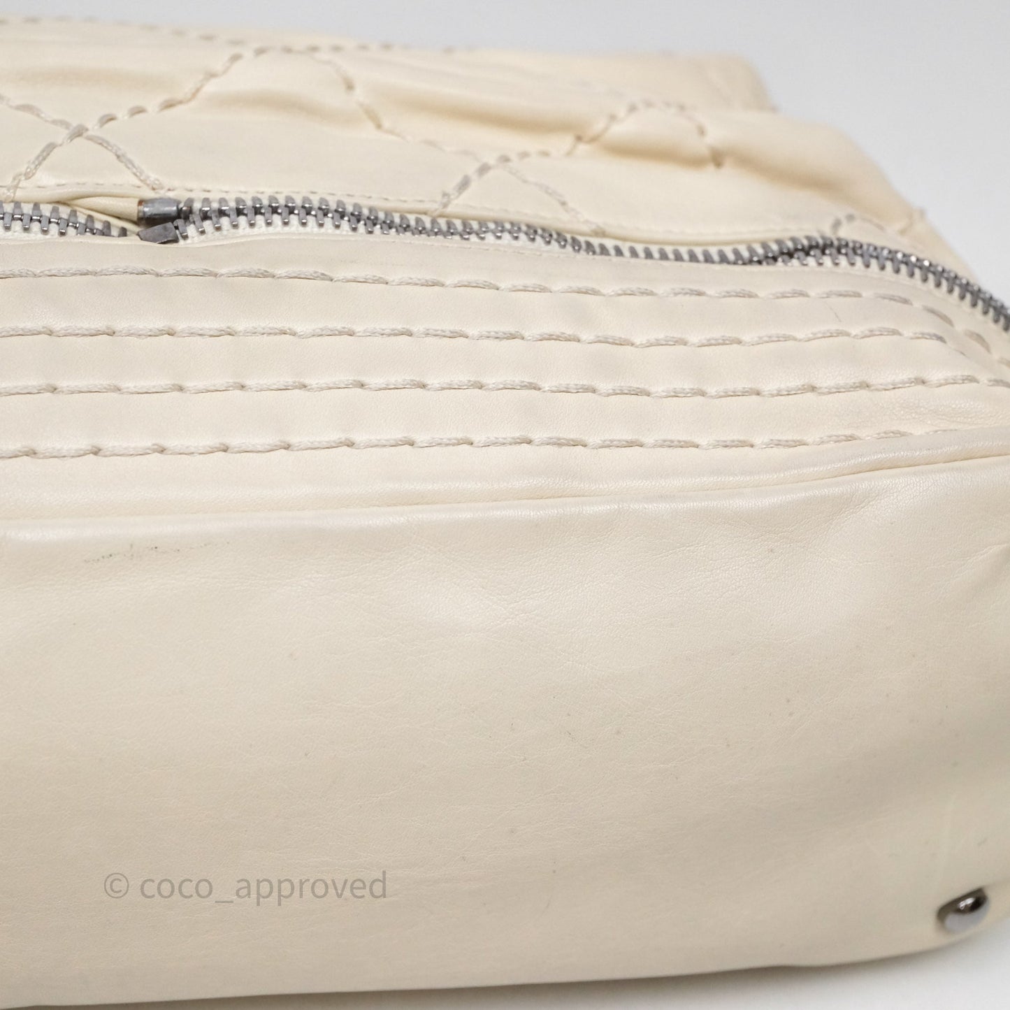 Chanel Expandable Ligne Flap Bag Ivory White Silver Hardware