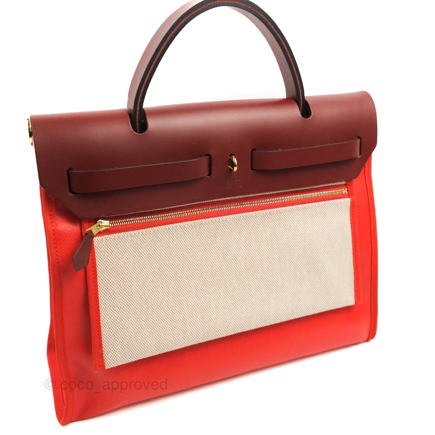 Hermès Herbag Zip 31 Toile H Berline Orange Meca/Rouge H Gold Hardware