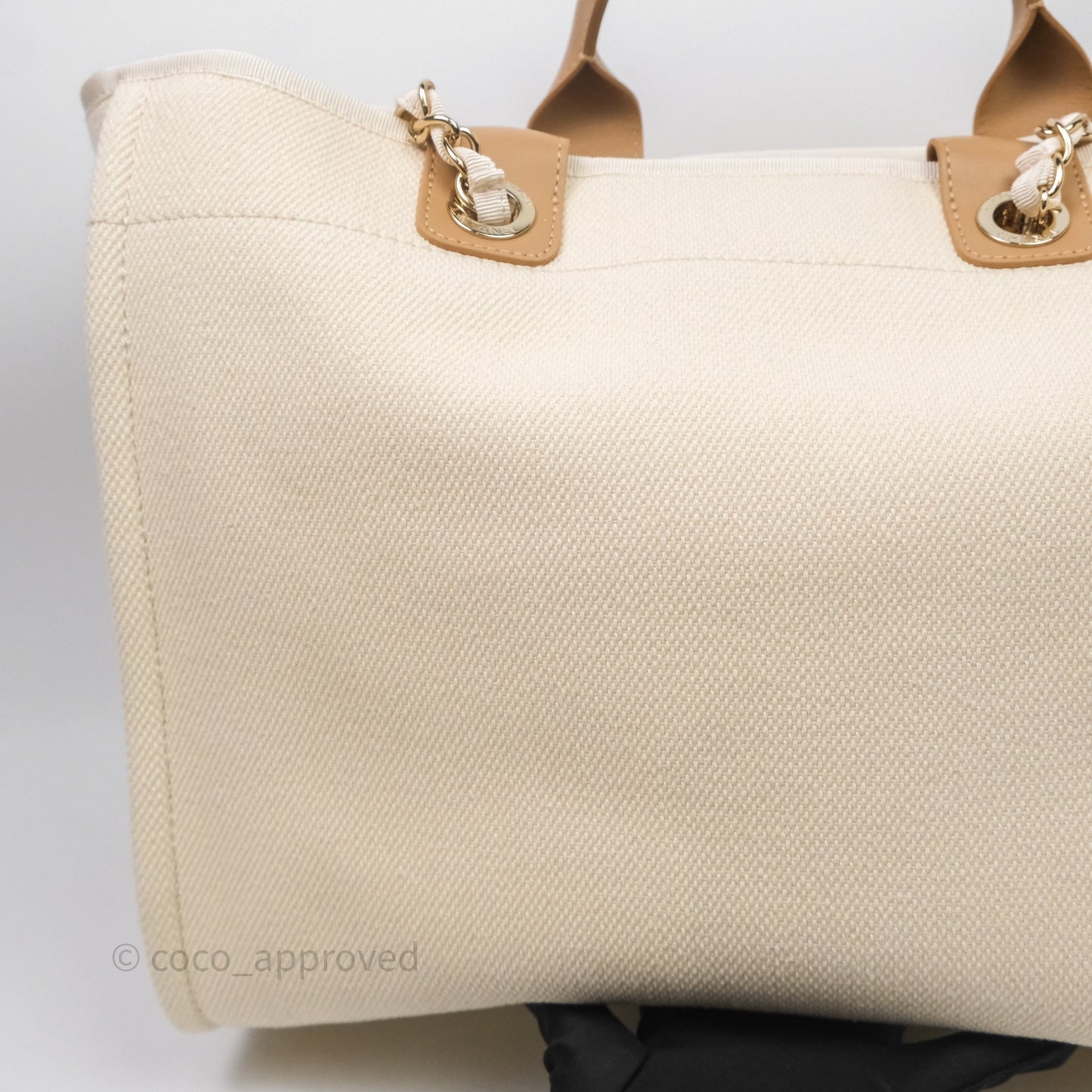 Chanel Large Deauville Light Beige Canvas Imitation Pearl