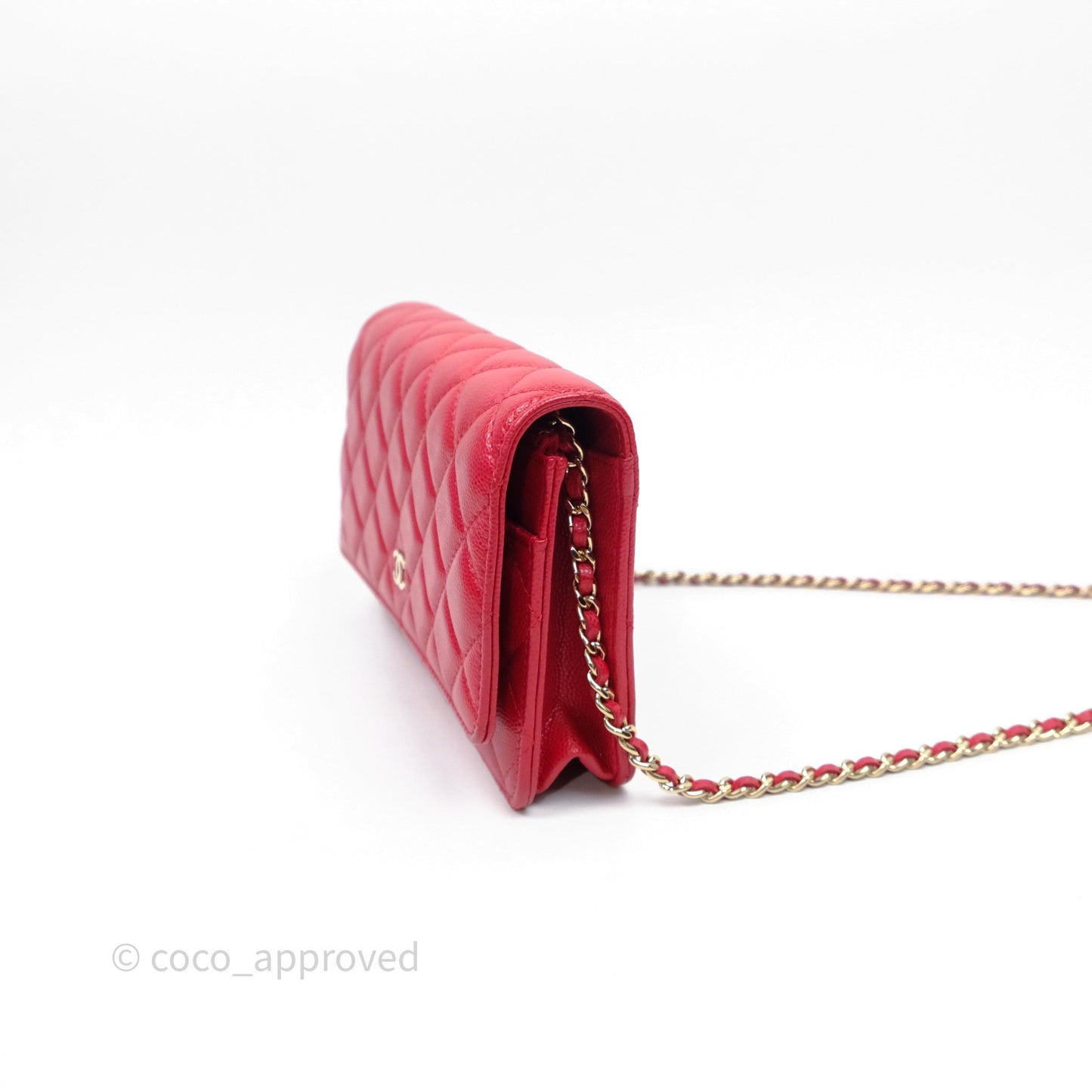 Chanel Quilted Classic Wallet on Chain WOC Red Caviar Gold Hardware