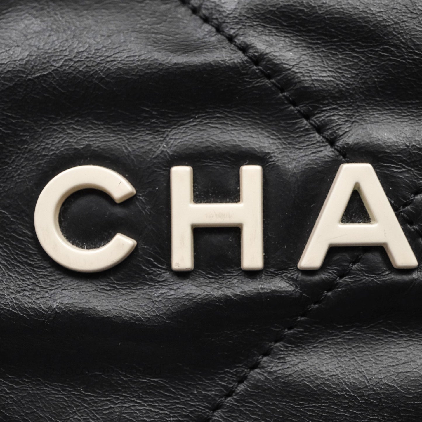 Chanel 22 Medium Black Crumpled Calfskin White Logo Aged Gold Hardware