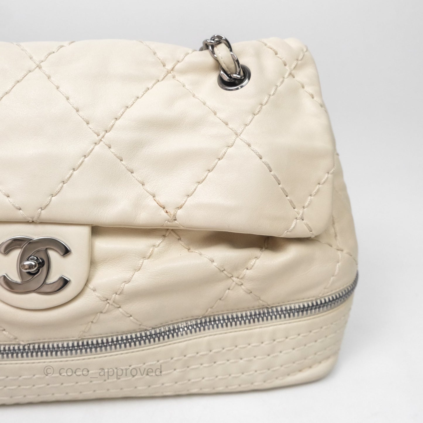 Chanel Expandable Ligne Flap Bag Ivory White Silver Hardware