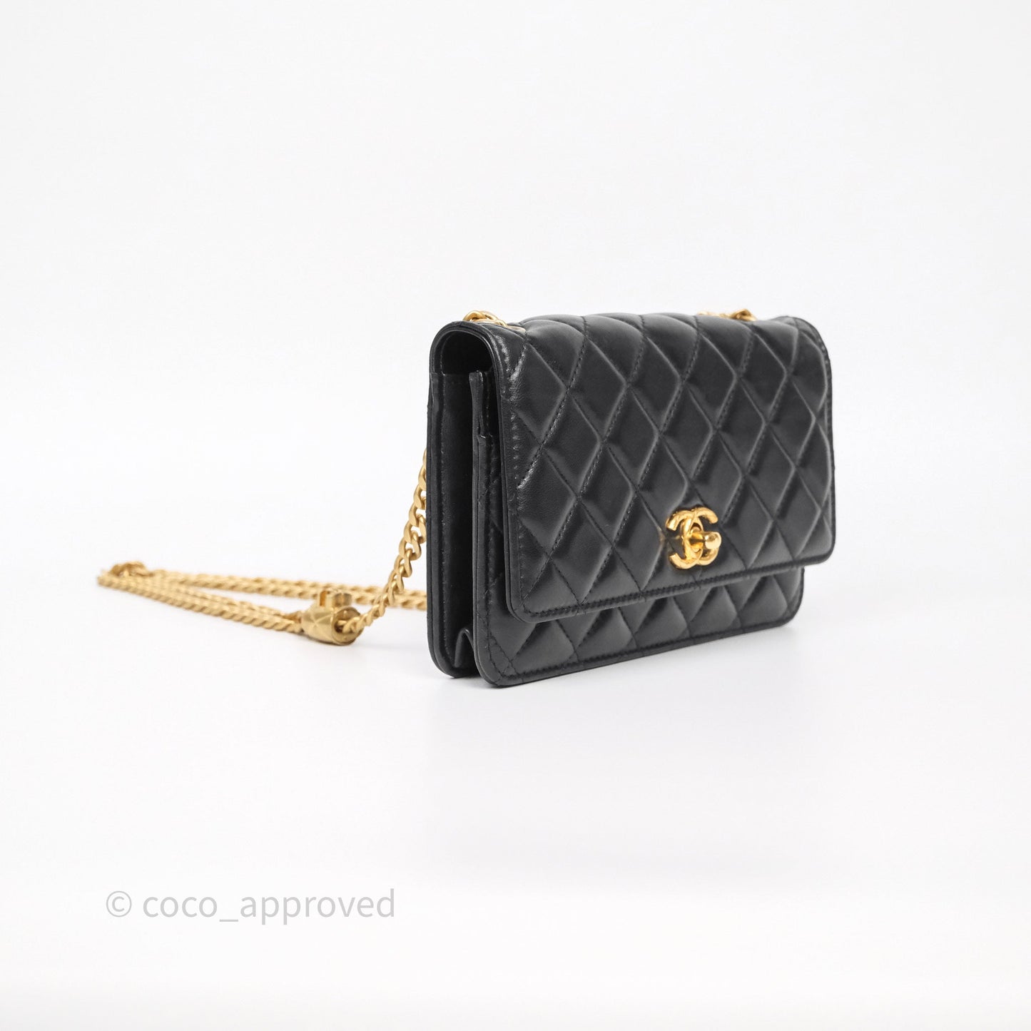 Chanel All Slide Wallet on Chain WOC Adjustable Chain Quilted Black Lambskin
