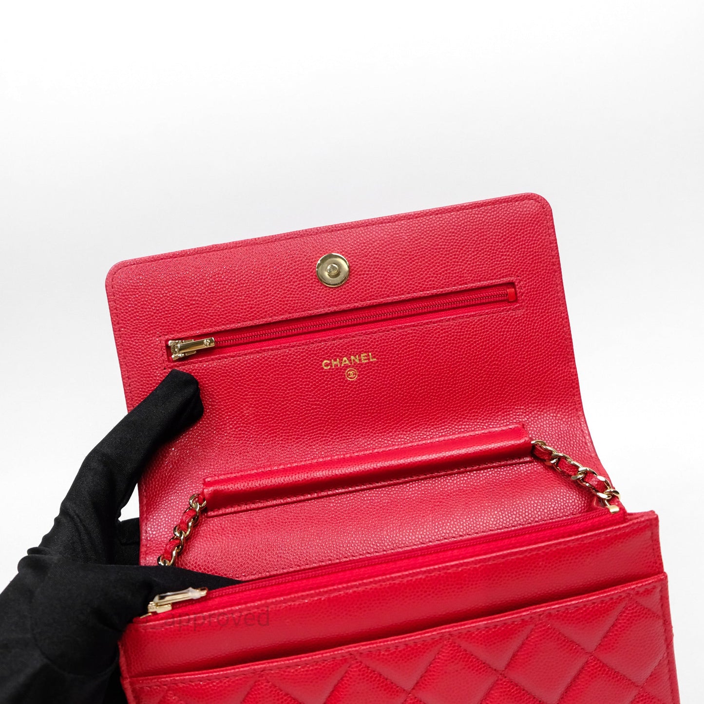 Chanel Quilted Classic Wallet on Chain WOC Red Caviar Gold Hardware
