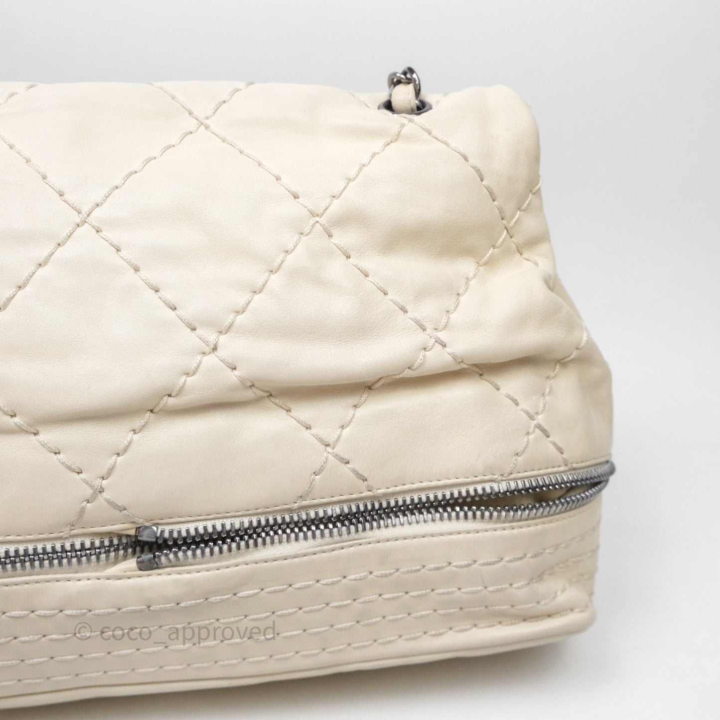 Chanel Expandable Ligne Flap Bag Ivory White Silver Hardware