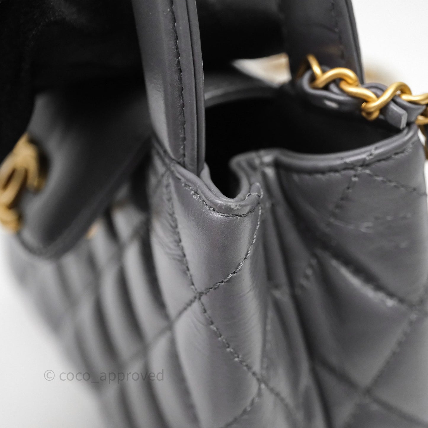 Chanel Kelly Bag Quilted Grey Shiny Crumpled Calfskin Aged Gold Hardware