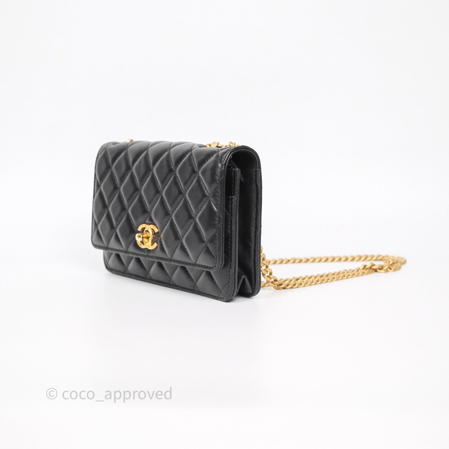 Chanel All Slide Wallet on Chain WOC Adjustable Chain Quilted Black Lambskin