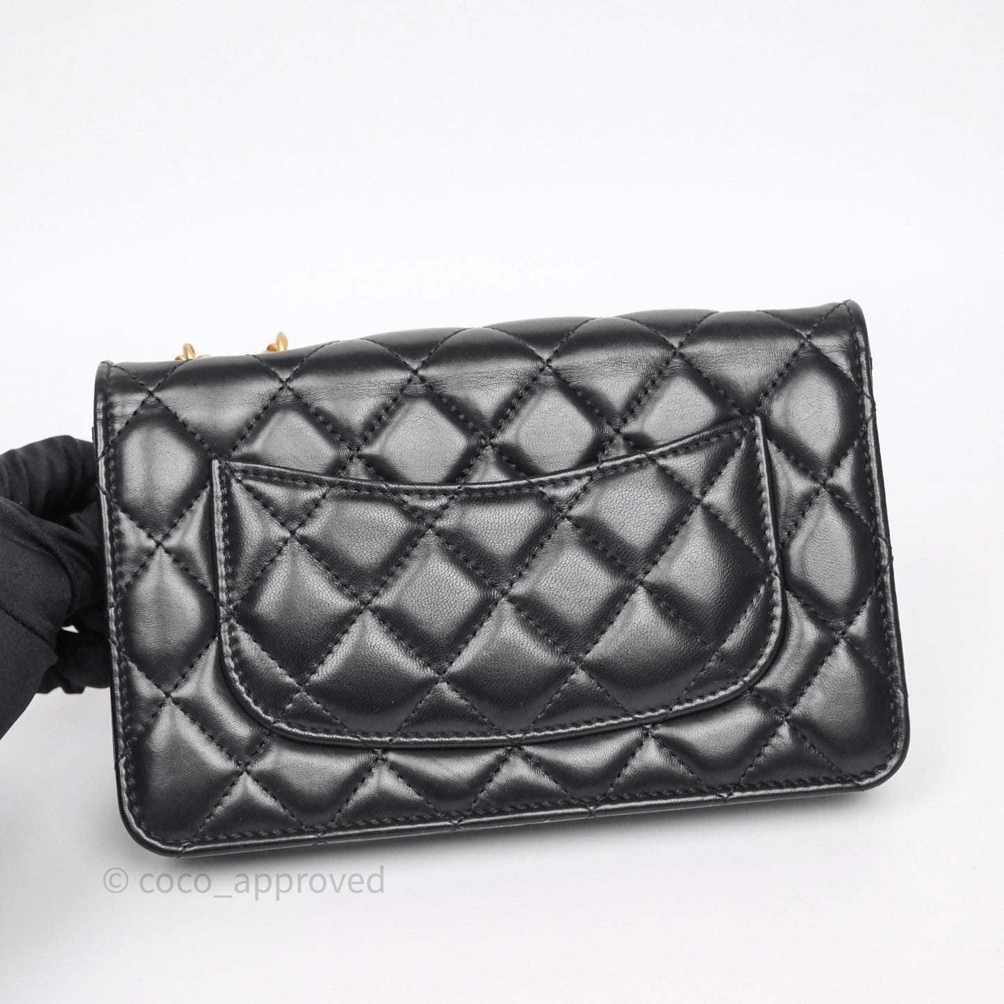 Chanel All Slide Wallet on Chain WOC Adjustable Chain Quilted Black Lambskin