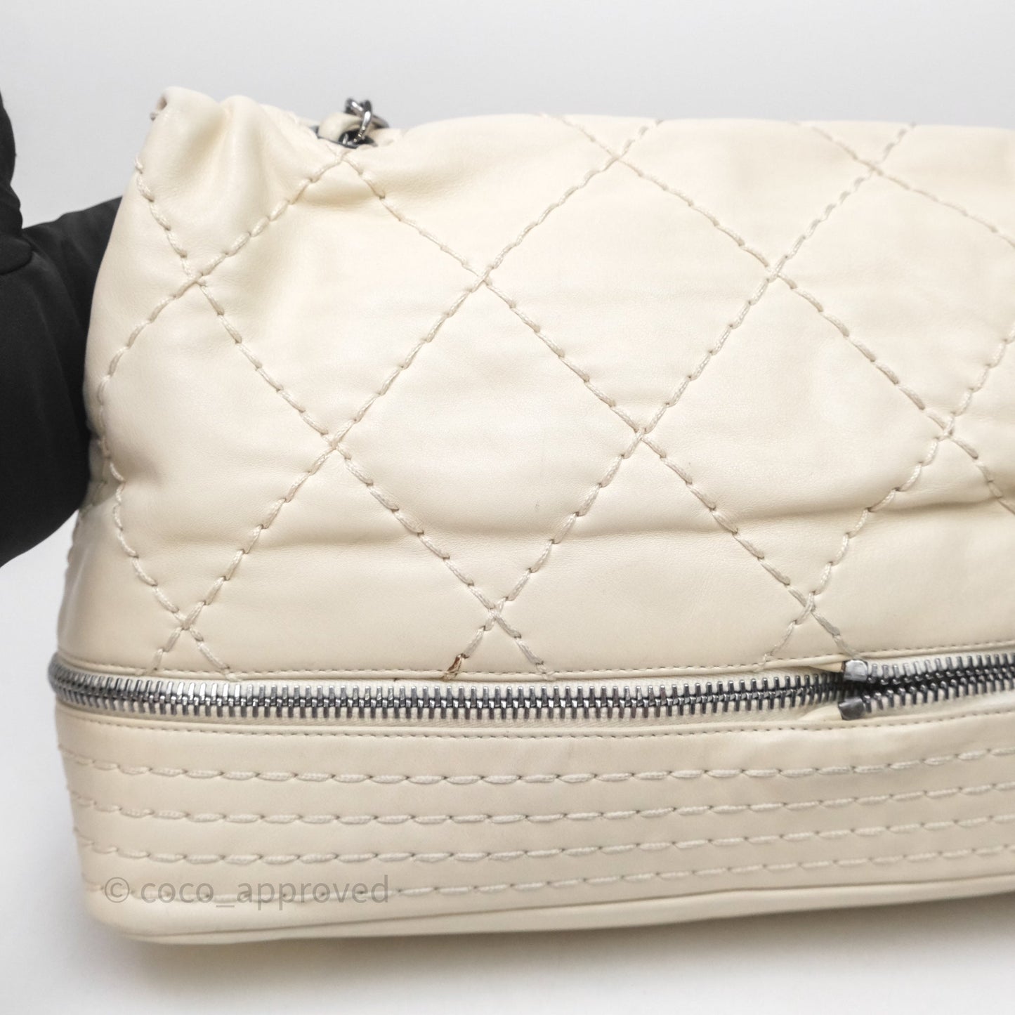 Chanel Expandable Ligne Flap Bag Ivory White Silver Hardware