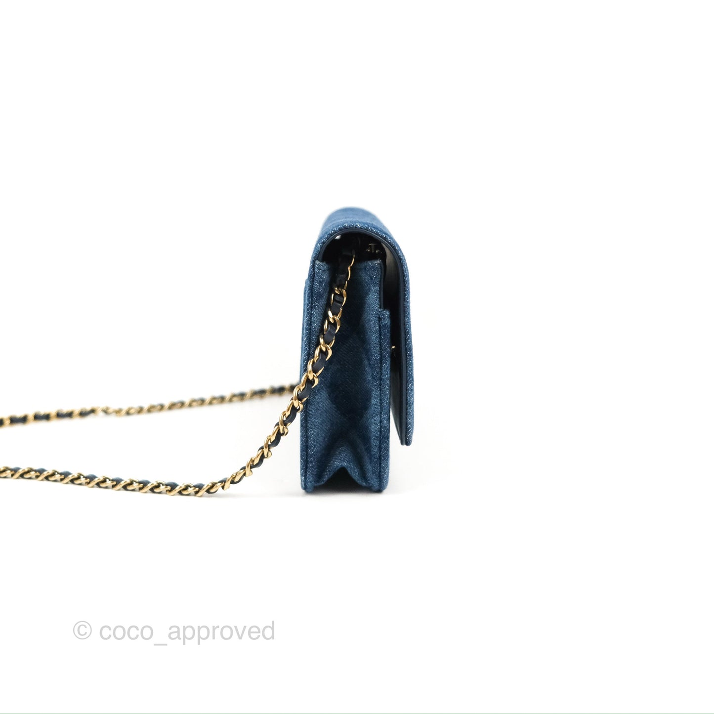 Chanel Quilted Classic Wallet on Chain WOC Denim Gold Hardware