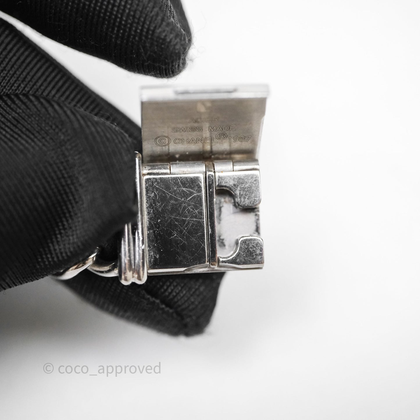 Chanel Vintage Première Watch Black Leather Silver Tone Size M