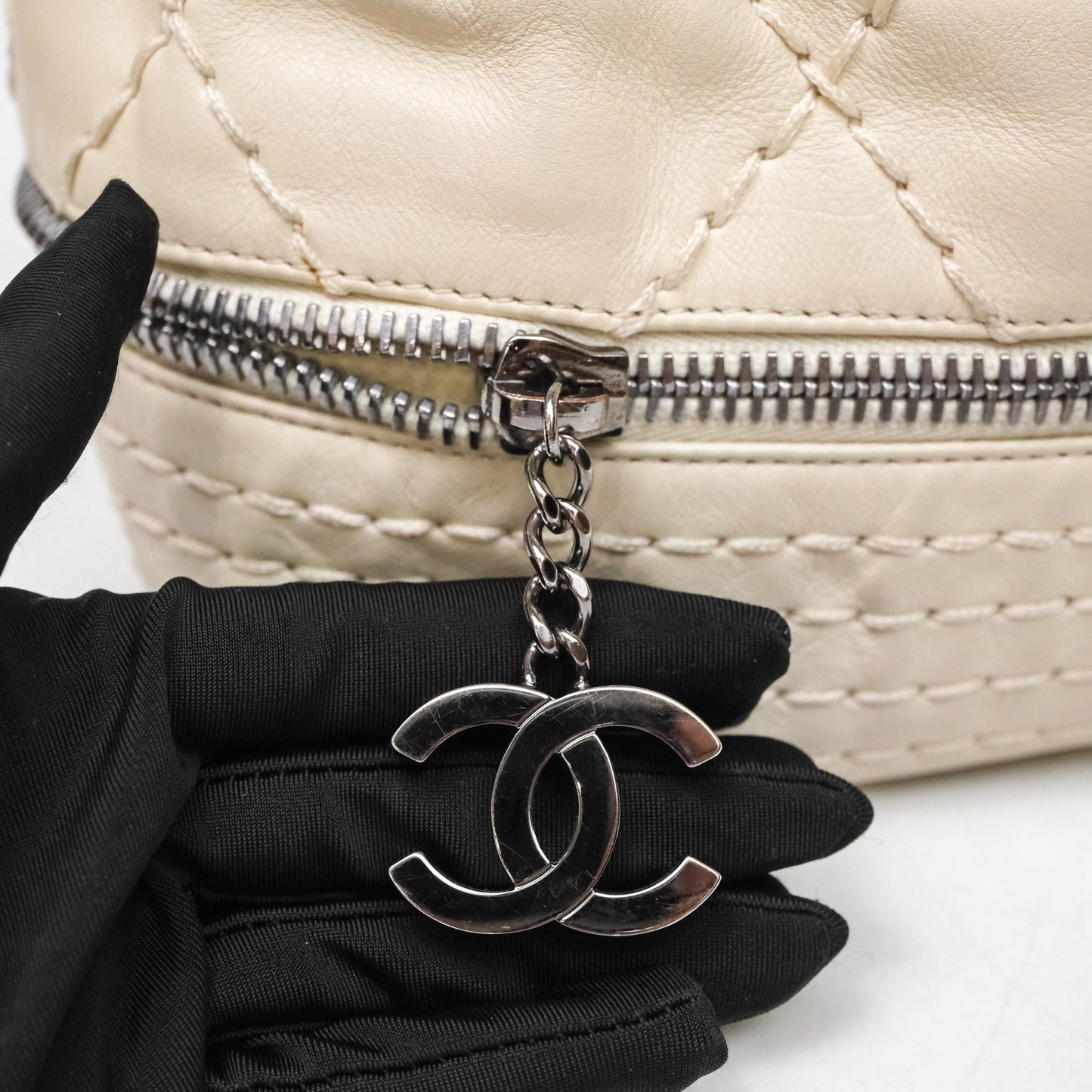 Chanel Expandable Ligne Flap Bag Ivory White Silver Hardware