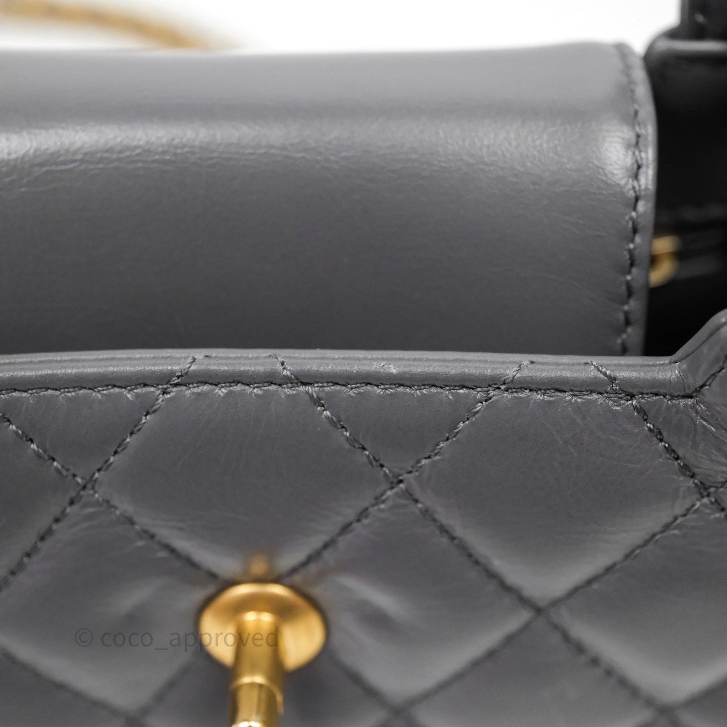 Chanel Kelly Bag Quilted Grey Shiny Crumpled Calfskin Aged Gold Hardware