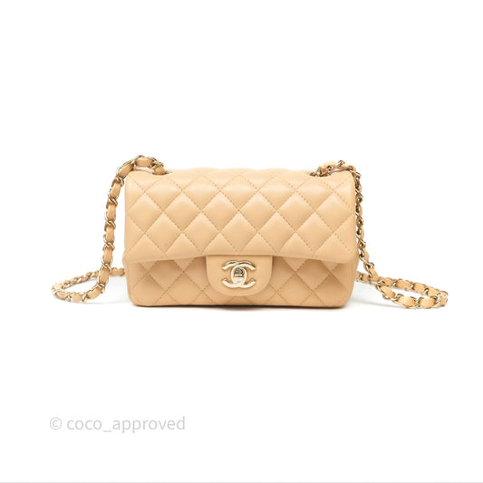 Chanel Mini Rectangular Quilted Beige Lambskin Gold Hardware
