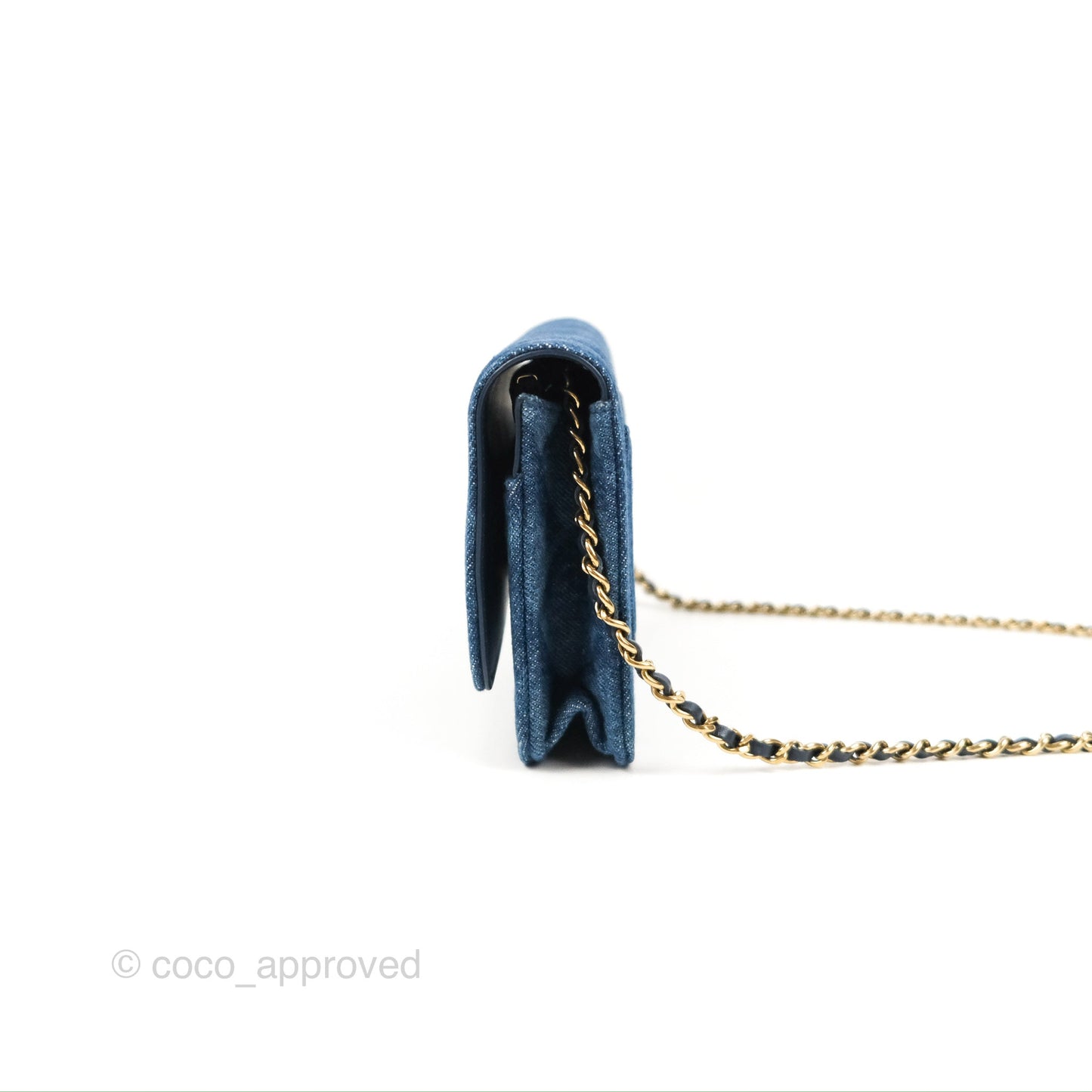 Chanel Quilted Classic Wallet on Chain WOC Denim Gold Hardware
