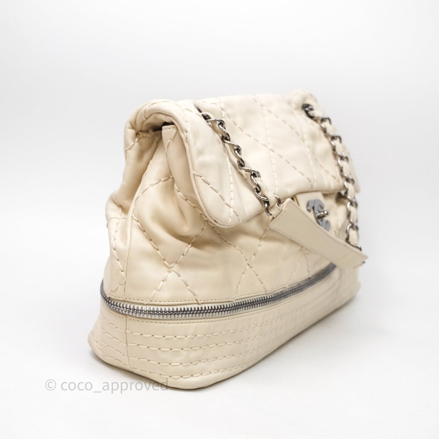Chanel Expandable Ligne Flap Bag Ivory White Silver Hardware