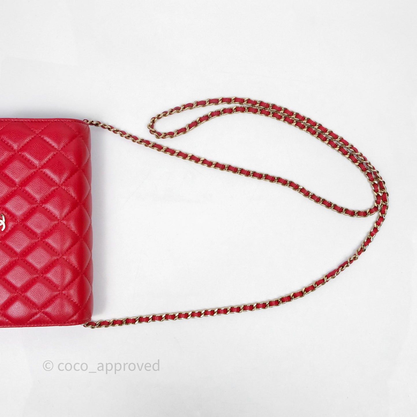 Chanel Quilted Classic Wallet on Chain WOC Red Caviar Gold Hardware
